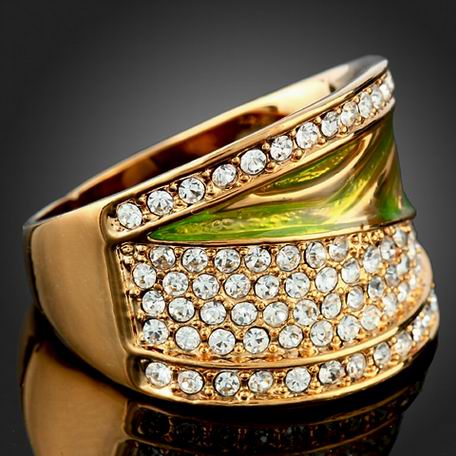 SWAROVSKI CRYSTAL GREEN ENAMEL DRESS RING-sz 9
